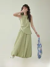 北島AMUU 不規則ヘム 無袖 シワ加工トップス セットアップ【夏用・カジュアル】