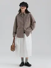 チェック柄のコットンシャツ【ゆったりした韓国風・通勤スタイル・春用・女性用】