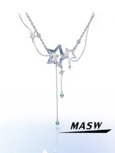 星柄デザインの猫ネックレス【氷のような青・トロピカルタッセル・胸元のアクセント】