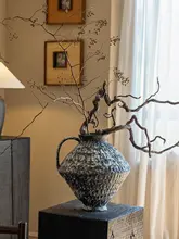 ヴィンテージ風 粗陶製花瓶【和風デザイン・陶器・乾燥花用】