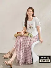 2点セット レディース 半袖Tシャツ プリーツスカート アシンメトリー シフォン ゴッホ柄 大きいサイズ おしゃれ