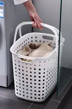 プラスチック製の洗濯かご【持ち手付き・衛生的で無臭・バスルーム用】