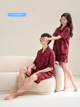 冷感素材のハートデザイン結婚用パジャマ【夏用・純綿・男女兼用】（セットアップ対応）