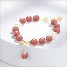 ブレスレット レディース 天然石 ストロベリークォーツ ペア お揃い おしゃれ 上品 繊細