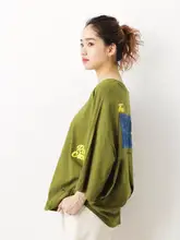 重工刺繍入りラウンドネック広めサイズTシャツ【夏用・女性用】