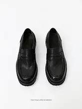 レトロな本革ローファー【シンプルデザイン・厚底・黒・ビジネス用】