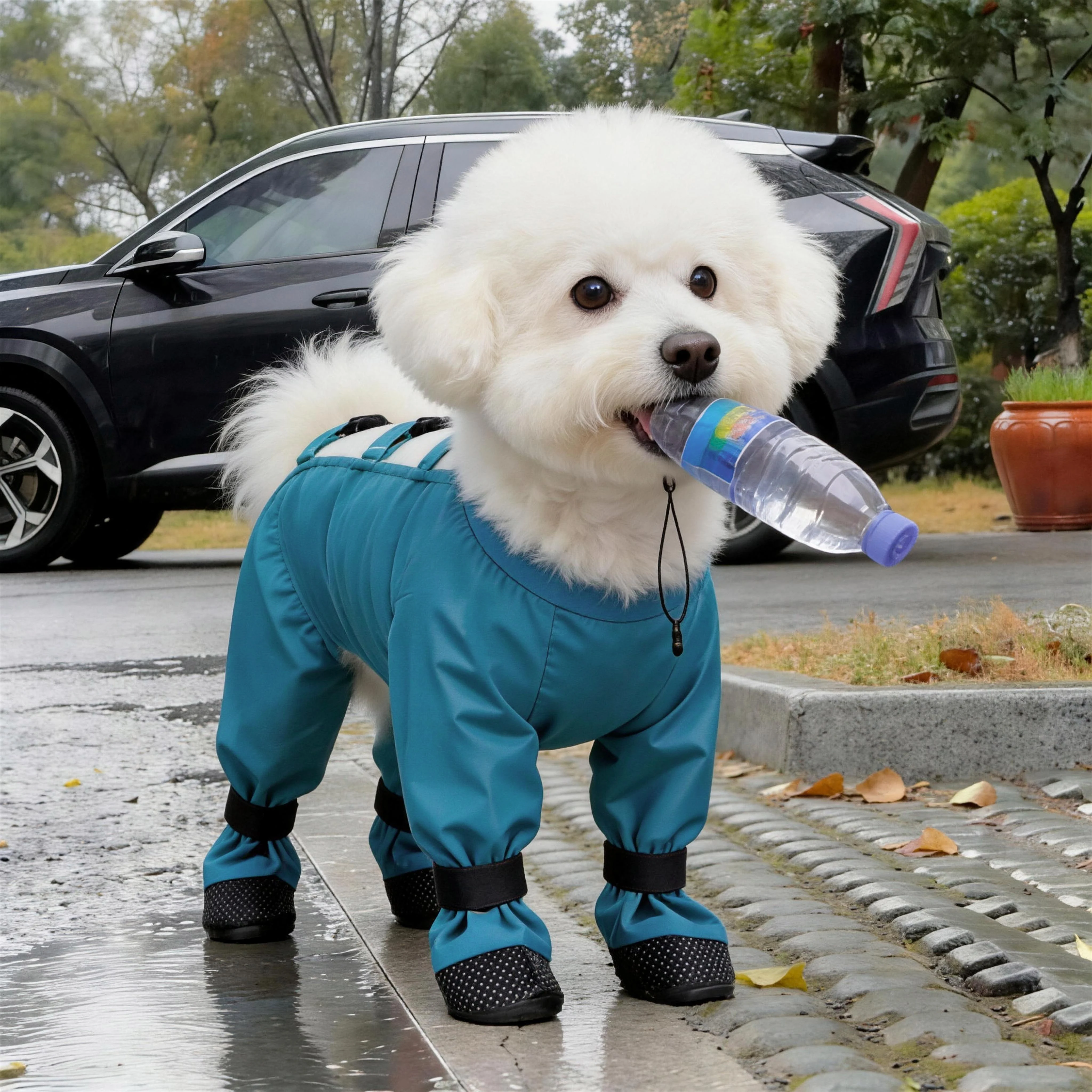 中小型犬用防水ペットウェア：散歩時の汚れ防止と四足タイプの実用性