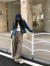 レトロな金ボタンの水洗い加工デニムジャケット【ゆったりデザイン・ショート丈】