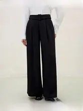 大きいサイズレディース春用通勤黒パンツ【シンプルデザイン・ハイウエスト・スリム効果】（セットアップ対応）