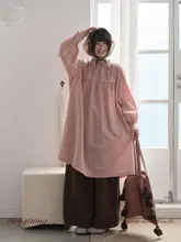 リネン製 レース付き長袖ワンピース【秋用・ゆったりデザイン・女性用】