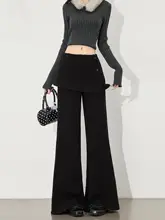 デザイン性溢れるブラックキャミソール風スリムパンツ【女性用・カジュアル】（セットアップ対応）