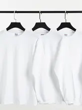 白色重厚コットンラウンドネック長袖Tシャツ【春のスタイル・ゆったりカジュアル】