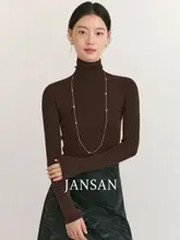 全羊毛の無縫製ハイネックフィットニットトップス【スリムフィット・女性用】