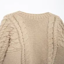 デザイン性のあるフィットニットセーター【秋用・フレアスリーブ・麻花模様】