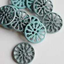 粉色ターコイズブルーコーティングの花輪形金属ボタン【穴あけ不要・18mm】