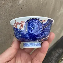青花釉里紅甲冑龍紋の陶器製手持ちカップ【景德鎮産】