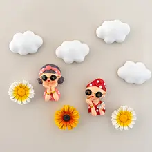 個性的なデザインの雲と雏菊のマグネット冷蔵庫用装飾【インテリア・ギフト対応】