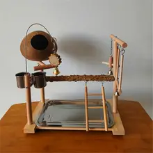 ボタンバード用 ココナッツシェルおもちゃ付き檀木スタンド【インタラクティブ訓練・遊び場用】
