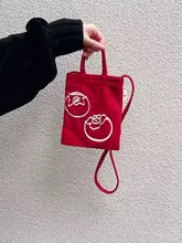 赤いトマトデザインのミニ斜め掛け帆布バッグ