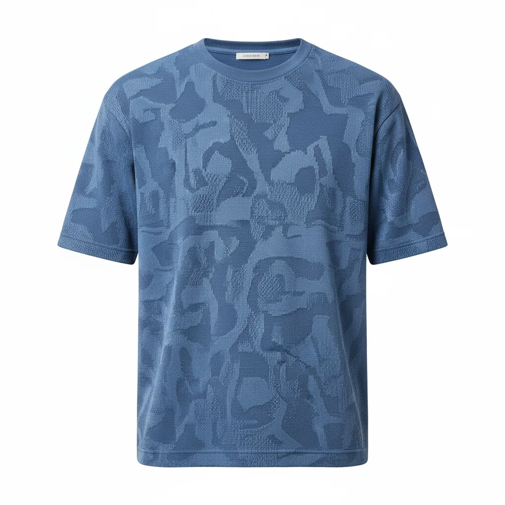 ブルーの抽象柄ジャカードTシャツ