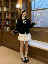 杏色ドット柄ハイネック袖付きTシャツ【レディース・ギャザー付き・秋用・インナー】