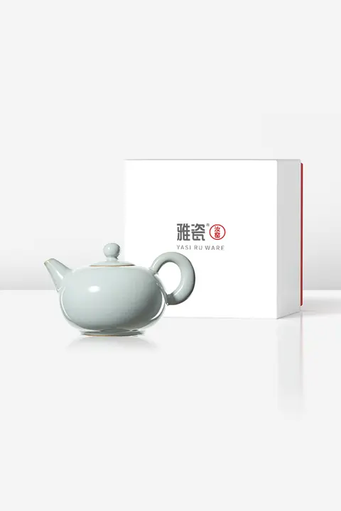 大容量の陶器製茶壺【天青色・手作り・功夫用】