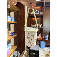 ウィッジウッド対応 野草莓デザイン 保温カップ用シリコンカップカバー【柔らかなグリーン・持ち手付き】