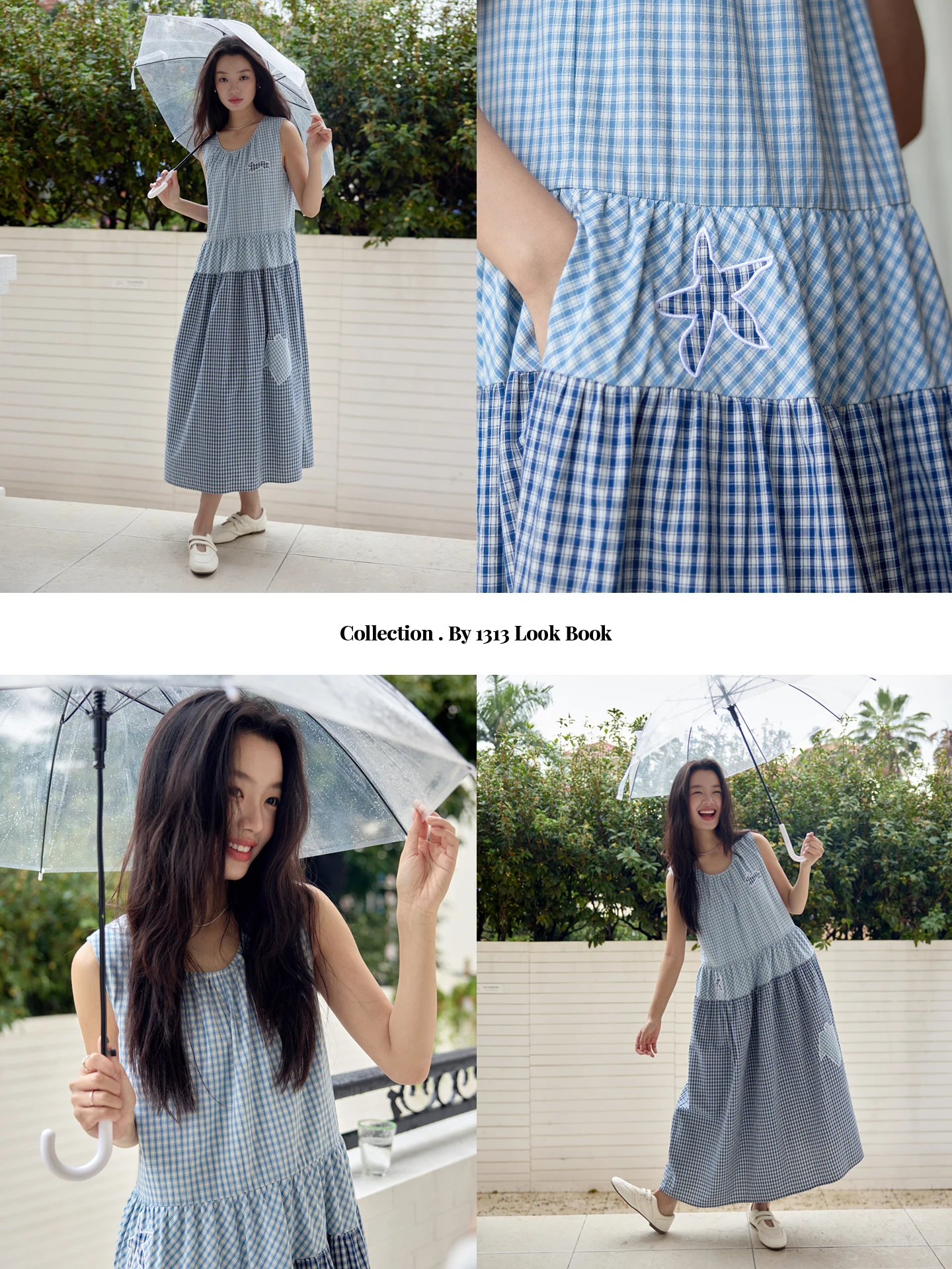 動物刺繍入りチェック柄ノースリーブワンピース【ゆったりシルエット・夏用】（セットアップ対応）