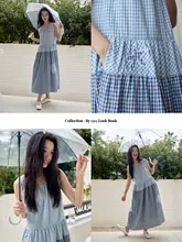 動物刺繍入りチェック柄ノースリーブワンピース【ゆったりシルエット・夏用】（セットアップ対応）