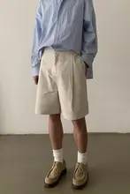 夏用アメリカンレトロスタイルのダブルプリーツショートパンツ【男女兼用・フィット・カジュアル】