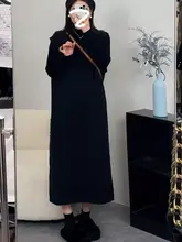 プラスサイズ レディース ブラックニットベストワンピース【秋冬用・細見え・インナーコーデに最適】（セットアップ対応）