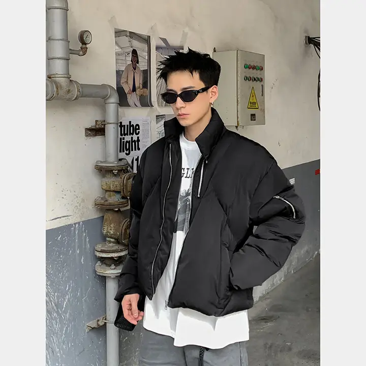 PLTH メンズ秋冬用ショートコットンジャケット【アメリカンレトロ・ラウンドカラー・フィット】