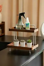 ウォールナット製 ミニ観葉植物ラック【デスクトップ用・グリーン・サボテン収納】