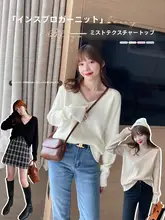 Vネックニットセーター【秋冬用・ゆったりフィット・ブラック】