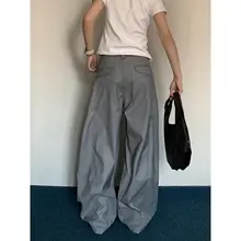 アメリカンヴィンテージデザインのカジュアルスーツパンツ【男女兼用・春秋用・高級グレー】（セットアップ対応）