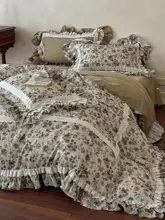 ヴィンテージ風全棉ダブルガーゼ寝具セット【しわ加工・花柄・ベッドカバー・シーツ・カバー付き】（セットアップ対応）