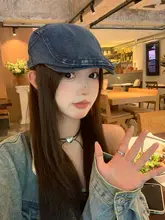 レトロデニムキャップ【洗い加工・秋用・フラットブリム・女性用】