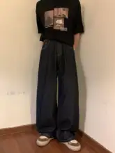 夏季 メンズ ヴィンテージ風 ワイドレッグデニムパンツ【フィット・ウォッシュ加工】