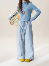 スタイルの冬用コットンパンツ【ウエストゴム・抽绳・暖かさ・ブルー】（セットアップ対応）