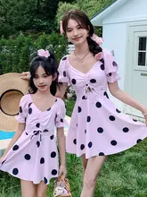 親子水着【母娘用・スカート風・ピンクの水玉模様・可愛いデザイン】（セットアップ対応）