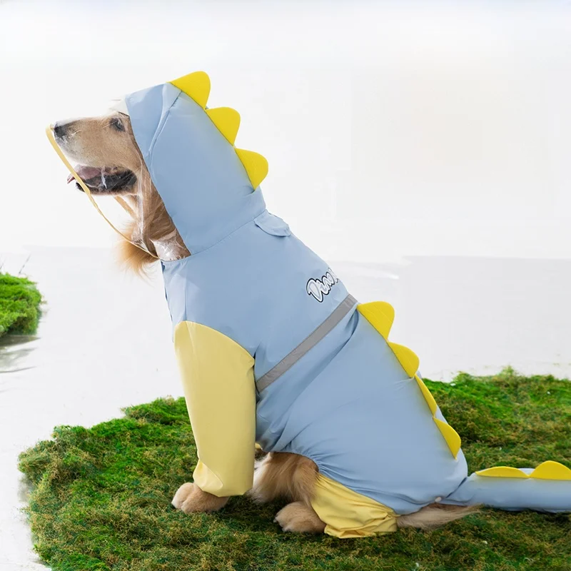 大型犬用レインコート：かわいい恐竜デザインが防水性と通気性を両立