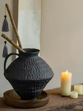 ヴィンテージ風 粗陶製花瓶【和風デザイン・陶器・乾燥花用】