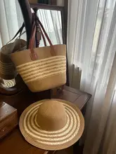 夏のリゾートに最適！草編み大容量手提げバッグ【大きなつば付き・手作り】