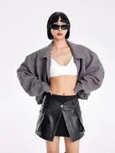 高腰半身スカート【美式デザイン・レザー・気品ある仕上がり】（セットアップ対応）