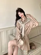 春にぴったりな美しいワンピース【カーキ・ウエストリボン・フレアデザイン】