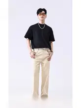 アプリコットカラー メンズゆったりデニムパンツ【ヴィンテージウォッシュ・カジュアルストレート・夏用】