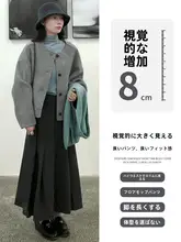 深い灰色のウール調スカート【高腰・Aライン・プリーツ・秋冬用・ミディ丈】