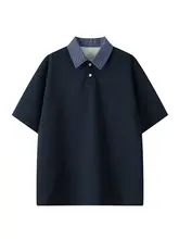 夏用レトロチェック柄ポロ襟半袖Tシャツ【ユニセックス・ゆったりデザイン】