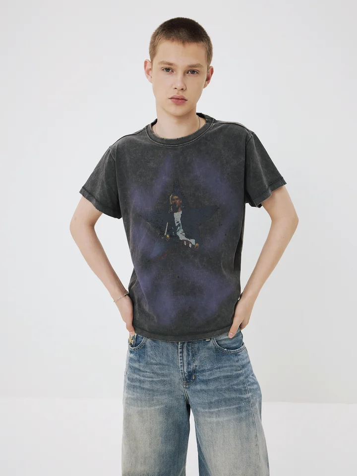 ウォッシュ加工コットンTシャツ【ビンテージ風・クルーネック・半袖】