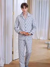 美標 メンズ三層厚手フリースパジャマセット【秋冬用・全棉・保温】